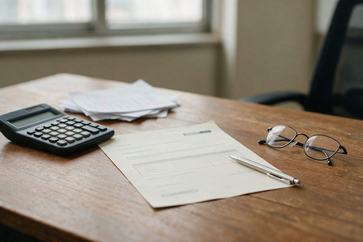 Offre de prêt posée sur un bureau avec calculatrice, stylo et lunettes
